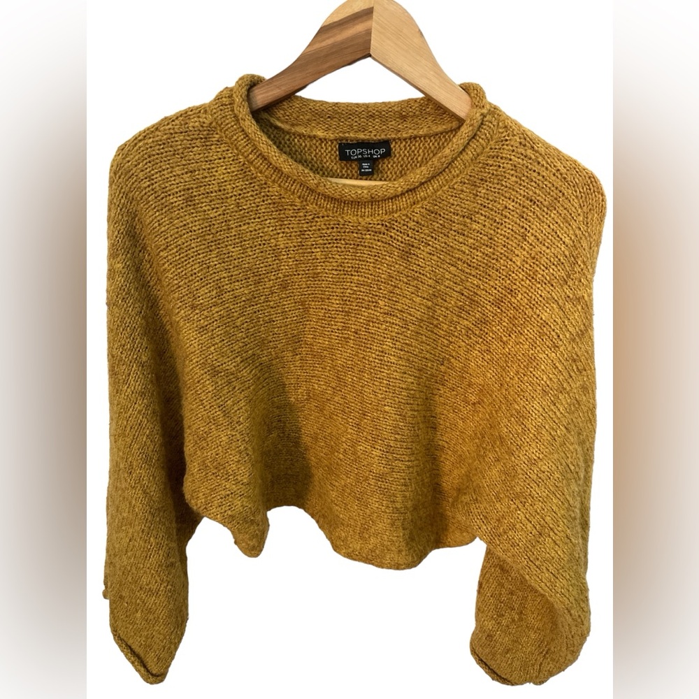 TOPSHOP Yellow Roll Neck Cropped Sweater